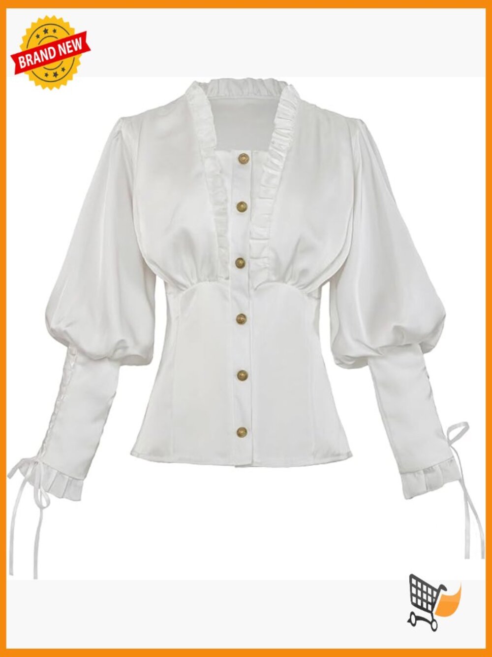 Victorian Ruffle Long Sleeve Blouse Puff Sleeves Corset Waist